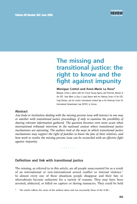 The Missing And Transitional Justice The Right To Know And The Fight