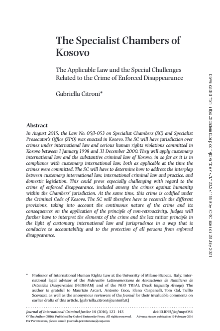 The Specialist Chambers Of Kosovo: The Applicable Law And The Special ...