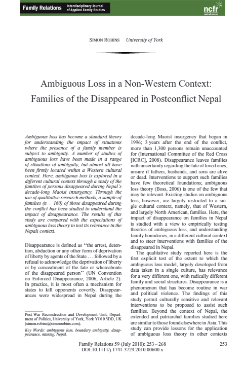 Ambiguous Loss In A Non-Western Context: Families Of The Disappeared In ...